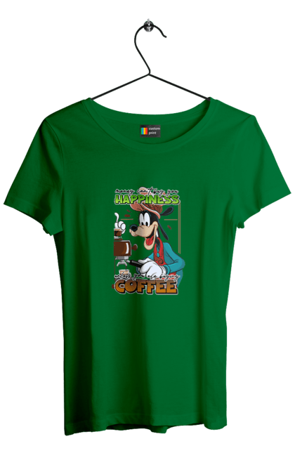 Women's t-shirt with prints Goofy Coffee. Animated series, cartoon, coffee, cup, disney, dog, goofy. 2070702