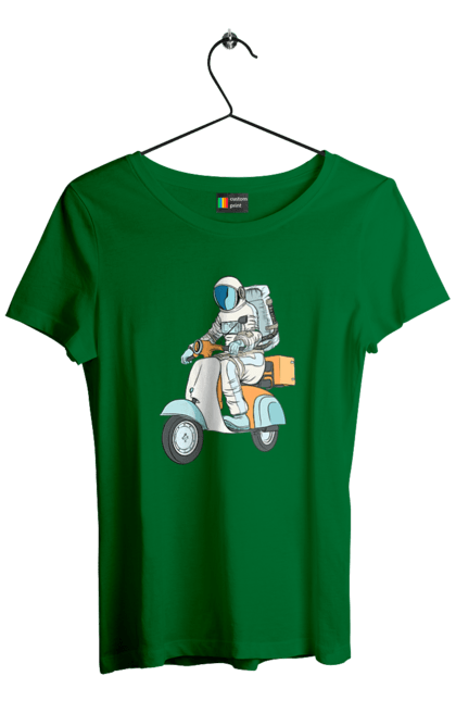 Women`s t-shirt with prints Astronaut on a motorcycle. Cosmonaut, motorcycle, space. 2070702