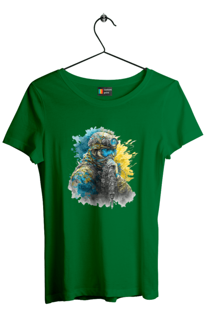 Футболка жіноча з принтом "Снайпер ЗСУ". Армія, зсу, прапор україни, символи україни, снайпер, солдат, україна. 2070702