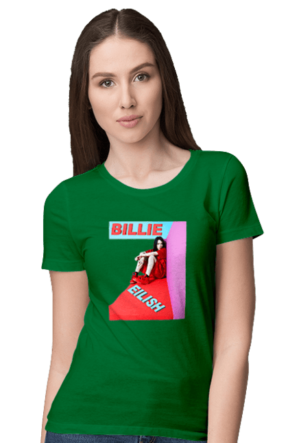 Футболка жіноча з принтом "Біллі Айліш". Біллі айліш, логотип біллі айліш, принт біллі айліш, співачка біллі айліш. 2070702