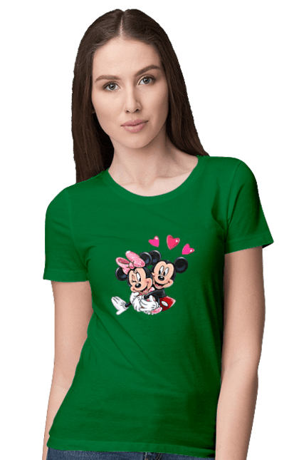 Футболка женская с принтом Микки Маус и Минни Маус. Mickey mouse, minnie mouse, дисней, микки, микки маус, минни маус, мультфильм. 2070702