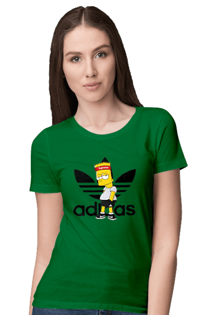 Футболка жіноча з принтом "Adidas Барт". Adidas, bart, адідас, барт, мультфільм, серіал, сімпсон. 2070702