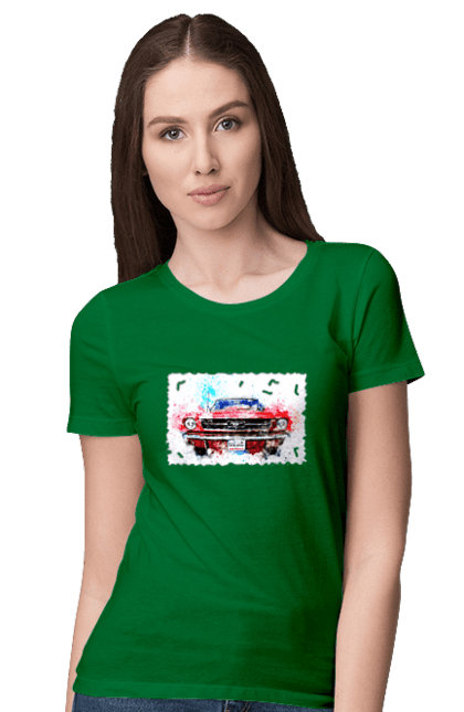Women`s t-shirt with prints Mustang car. Car, donations, help, horse, mustang, mustang car, paypal, road, ukraine, wheel. 2070702
