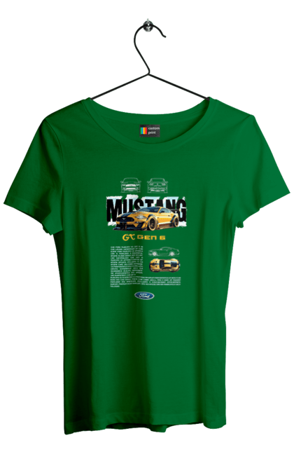 Women's t-shirt with prints Ford Mustang Gen 6. Automobile, car, ford, gen 6, mustang, pony car. 2070702