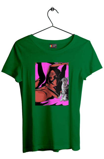 Women`s t-shirt with prints Girl Gets Fun. Cat, naked, passion, satisfaction. 2070702