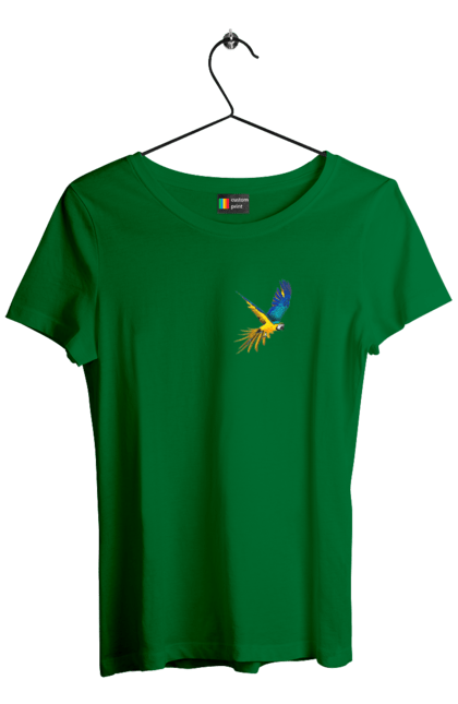 Women`s t-shirt with prints The parrot is Ukrainian. Birdie, exotic, parrot, patriot, symbolics, ukraine. 2070702