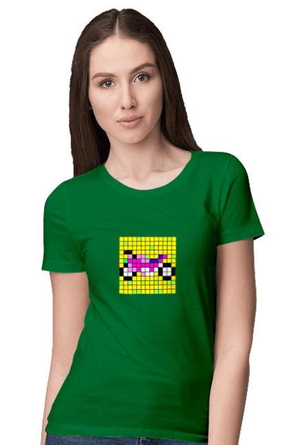 Women`s t-shirt with prints Pixel Bike. Bike, bright, color, motorcycle, pixel. 2070702
