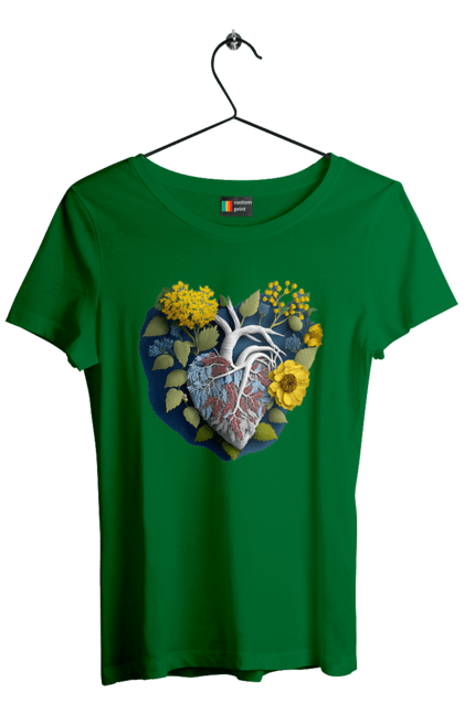 Футболка жіноча з принтом "Серце квіти". Люблю україну, перемога україни, серце, символи україни, соняшник, традиції україни, україна. 2070702