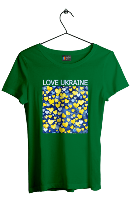 Футболка жіноча з принтом "Люблю Україну". Люблю україну, любов, серце, символи україни, україна, українська символіка. 2070702