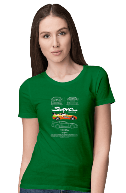 Women's t-shirt with prints Toyota Supra. Automobile, car, japan, sport car, sports car, supra, toyota, toyota supra. 2070702