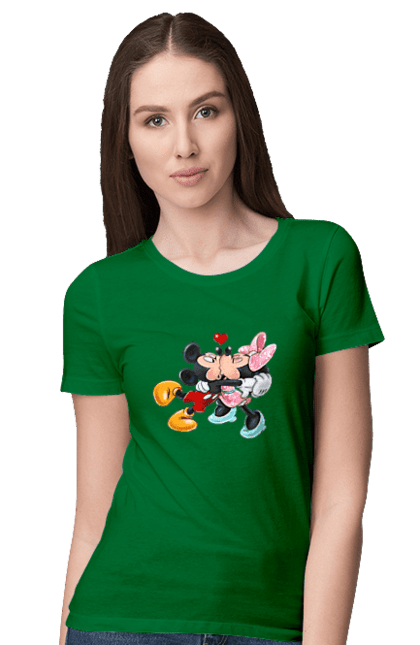 Футболка жіноча з принтом "Міккі Маус та Мінні Маус". Mickey mouse, minnie mouse, дісней, міккі, міккі маус, мінні маус, мультфільм. 2070702