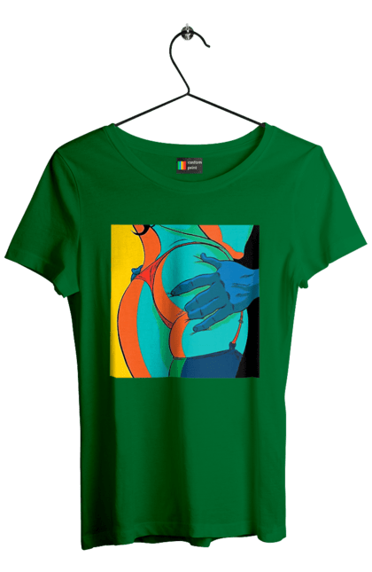 Футболка жіноча з принтом "Жіноча Попа В Чоловічих Руках". Гола, жопа, ляпас. 2070702