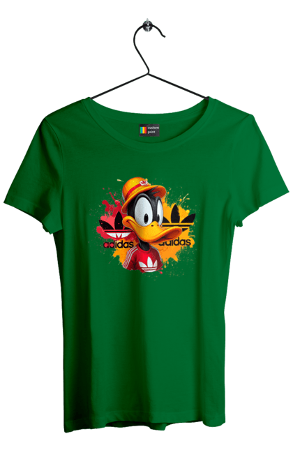 Футболка жіноча з принтом "Даффі Дак Adidas". Adidas, daffy duck, looney tunes, merrie melodies, warner brothers, даффі дак, качка, мультфільм. 2070702