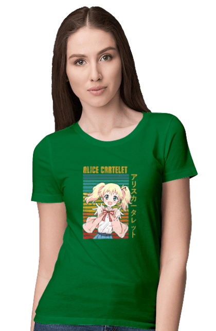 Футболка жіноча з принтом "Золота мозаїка Аліса Картелет". Alice cartelet, anime, kiniro mosaic, kinmoza, manga, аліса, аліса картелет, аніме, золота мозаїка, манга. 2070702