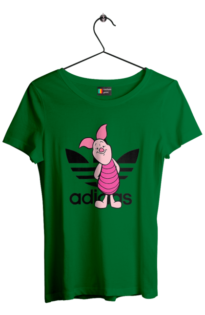 Футболка жіноча з принтом "Adidas П'ятачок". Adidas, piglet, адідас, вінні пух, мультфільм, п ятачок, п`ятачок, пятачок. 2070702