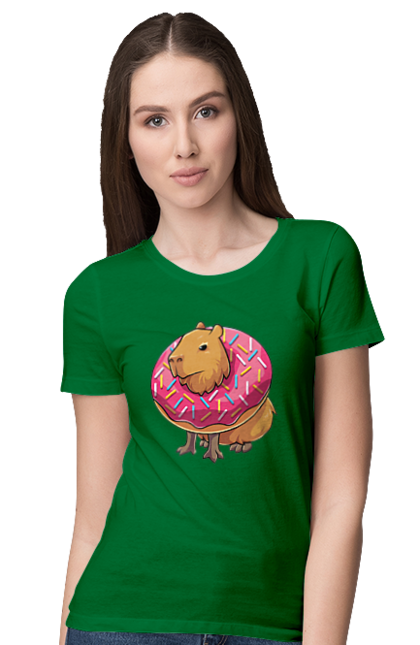 Футболка жіноча з принтом "Капібара". Capybara, капибара, капібара, копибара, копіпара, пончик. futbolka.stylus.ua