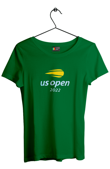 Women`s t-shirt with prints US Open 2022 tennis tournament. American championship, ball, hard, new york, open championship, players, prize fund, racket, sponsor, tennis. 2070702
