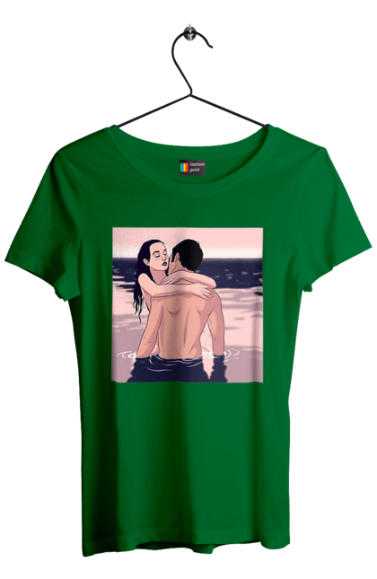 Футболка женская с принтом Парочка Обнимается В Реке. Голо, любовь, пара. 2070702
