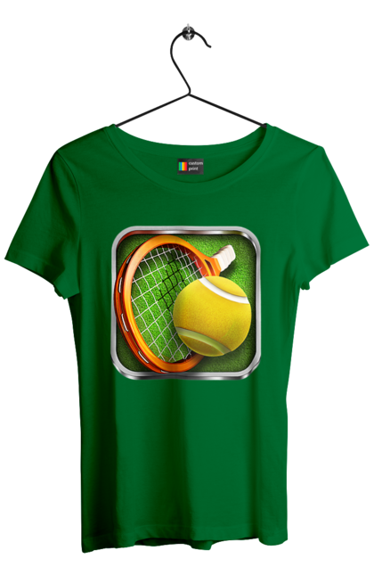 Футболка женская с принтом Теннис. Большой теннис, игроки, лондон, мяч, призовой фонд, ракетка, спонсор, турнир на грунте, турнир на траве, турнирная сетка. 2070702