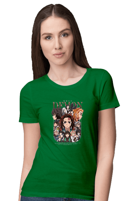 Women`s t-shirt with prints Demon Slayer. Anime, demon slayer, kamado tanjiro, manga, tanjiro. 2070702