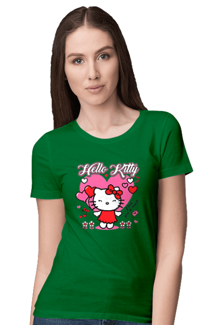 Футболка жіноча з принтом "Хелло Кітті". Hello kitty, бренд, кіт, кошеня, персонаж, хелло кітті. 2070702