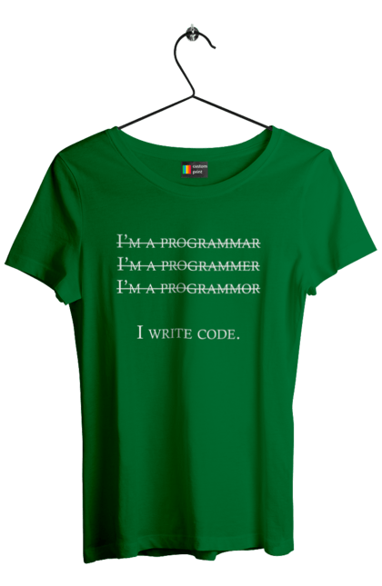 Футболка жіноча з принтом "Я Пишу Код, Програміст, Білий". День програміста, код, пишу код, програма, програміст. Піно