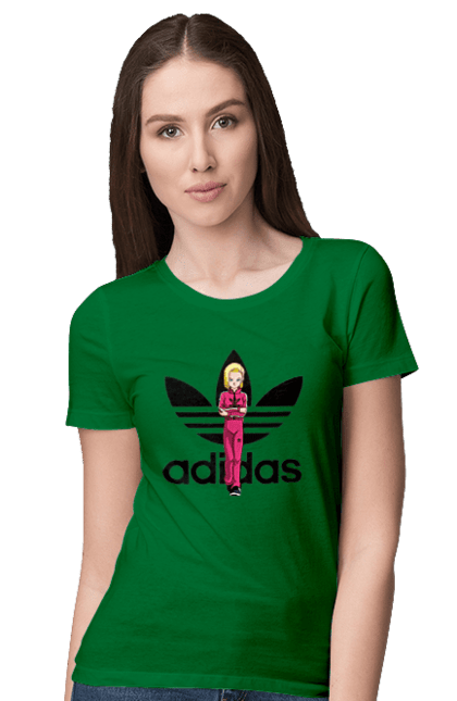 Футболка жіноча з принтом "Adidas Андроїд 18". Adidas, android 18, dragon ball, адідас, андроїд 18, аніме, вбивця, кіборг, манга, перли дракона. 2070702