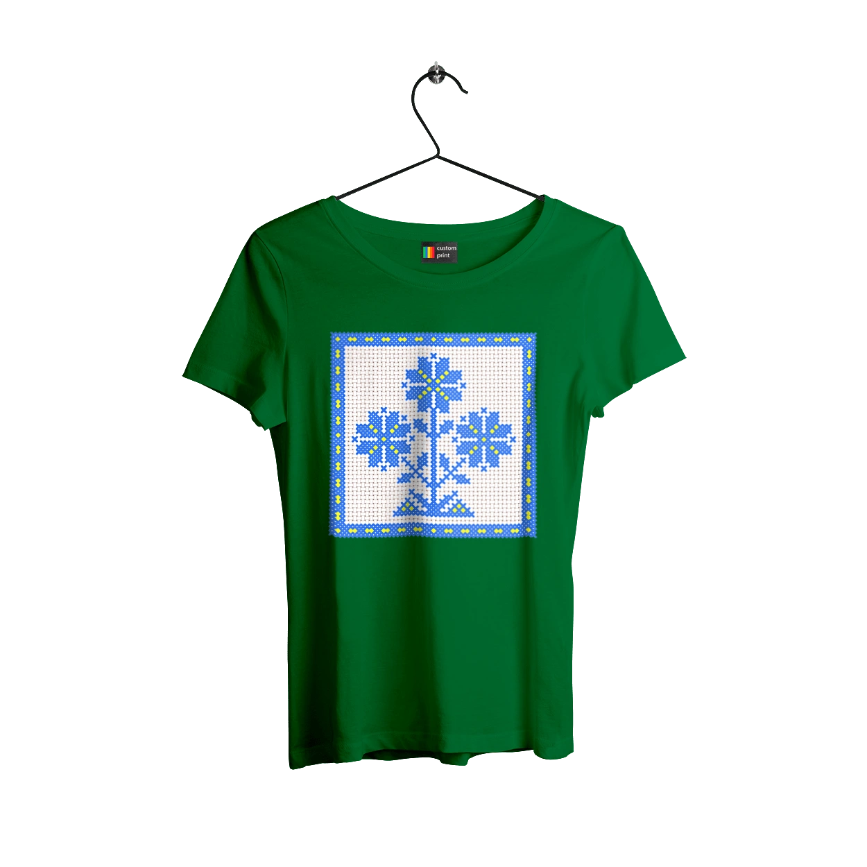 Yellow blue embroidery flowers