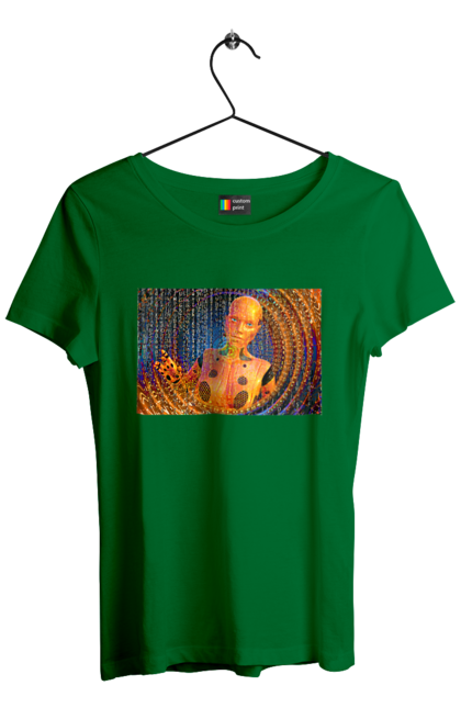 Футболка жіноча з принтом "Штучний інтелект". Айті, айтішник, гик, жінка, знання, інженер, інтелект, кібер, кібернетика, кіборг, код, комп, комп`ютерник, кристал, машинне навчання, мікросхема, мозок, портрет, програміст, професіонал, професія, розробник, розум, хакер, чіп, штучний інтелект, штучний розум. 2070702