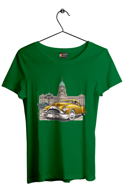 Футболка женская с принтом Автомобиль и архитектура модерн. Автомобиль, архитектура, модерн. 2070702