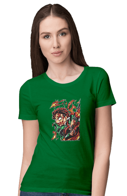 Women's t-shirt with prints Demon Slayer Tanjiro. Anime, demon slayer, kamado tanjiro, manga, tanjiro. 2070702