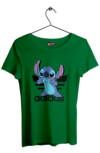 Women's t-shirt with prints Adidas Stich. Alien, cartoon, cinema, disney, film, lilo and stitch, stitch. 2070702