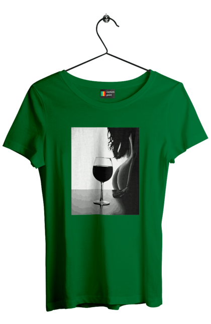 Women`s t-shirt with prints A glass of wine. Expectation, friday again, grace, woman`s body. 2070702