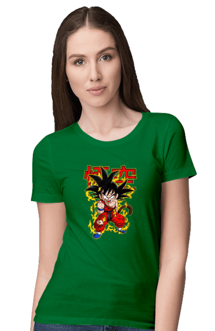 Футболка жіноча з принтом "Перли дракона Сон Гоку". Dragon ball, manga, son goku, аніме, гоку, манга, перли дракона, сон гоку. 2070702