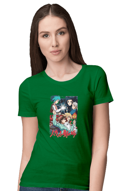 Women's t-shirt with prints Howl's Moving Castle. Calcifer, cartoon, ghibli, haul, howl`s moving castle, moving castle, novel, sophie. 2070702