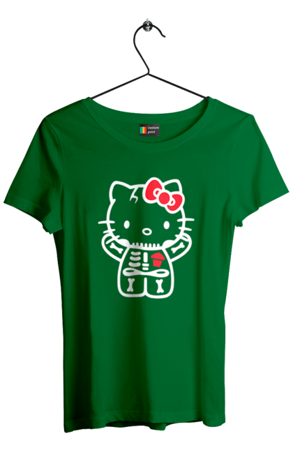 Women's t-shirt with prints Hello Kitty Halloween. Brand, character, halloween, hello kitty, kitten, kitty, skeleton, zombie. 2070702