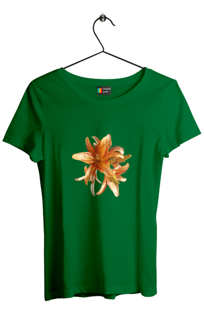 Women`s t-shirt with prints Orange lily. Beauty, flower, lily, nature, orange, solar. 2070702