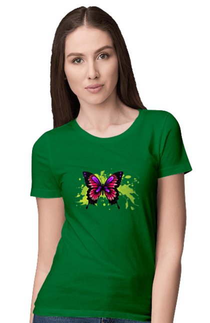 Women`s t-shirt with prints Pink Butterfly. Butterfly. 2070702