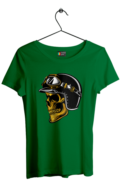 Футболка жіноча з принтом "Череп в мотошоломі". Крутий, очі, череп, шолом. 2070702