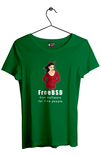 Футболка жіноча з принтом "Freebsd Для Вільних". Bsd, freebsd, unix, адміністратор, айті, айтішник, безкоштовна, безкоштовно, бестія, білий, вільна, демон, демонесса, доступність, незалежність, операційна система, ос, програміст, програмне забезпечення, свобода, сисадмін, система, системний адміністратор, софт, текст, червоний. 2070702