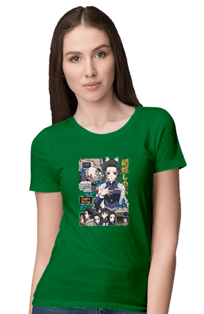 Women`s t-shirt with prints Demon Slayer Shinobu. Anime, demon slayer, kimetsu no yaiba, manga, serial, shinobu. 2070702