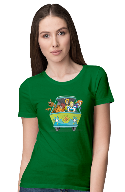 Women`s t-shirt with prints Scooby Doo Machine. Car, cartoon, dog, scooby doo. 2070702