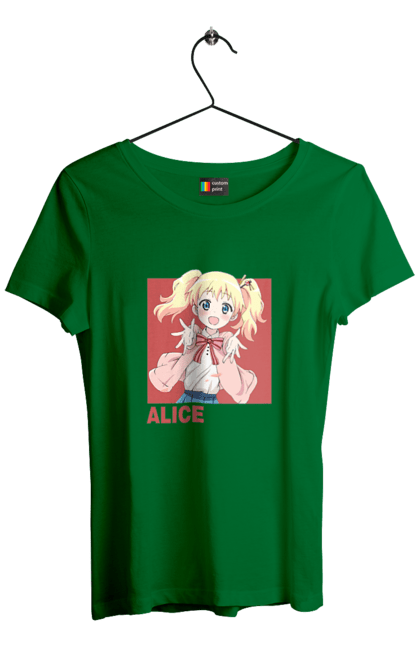 Футболка жіноча з принтом "Золота мозаїка Аліса Картелет". Alice cartelet, anime, kiniro mosaic, kinmoza, manga, аліса, аліса картелет, аніме, золота мозаїка, манга. 2070702