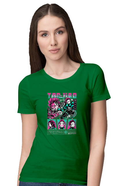 Women's t-shirt with prints Demon Slayer Tanjiro. Anime, demon slayer, kamado tanjiro, manga, tanjiro. 2070702