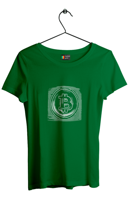 Women`s t-shirt with prints Bitcoin. Binary, bitcoin, crypto, currency, hacker, money, programmer. 2070702