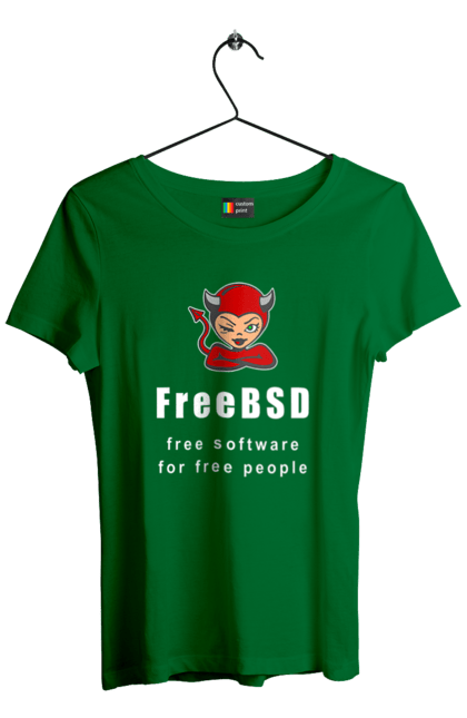 Футболка жіноча з принтом "Freebsd Для Вільних". Bsd, freebsd, unix, адміністратор, айті, айтішник, безкоштовна, безкоштовно, бестія, білий, вільна, демон, демонесса, доступність, незалежність, операційна система, ос, програміст, програмне забезпечення, свобода, сисадмін, система, системний адміністратор, софт, текст, червоний. 2070702
