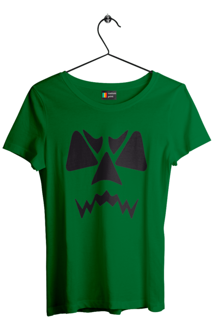 Women's t-shirt with prints Halloween pumpkin face. Costume, halloween, holiday, october, october 31, pumpkin, scary, sweets, trick or treat. 2070702