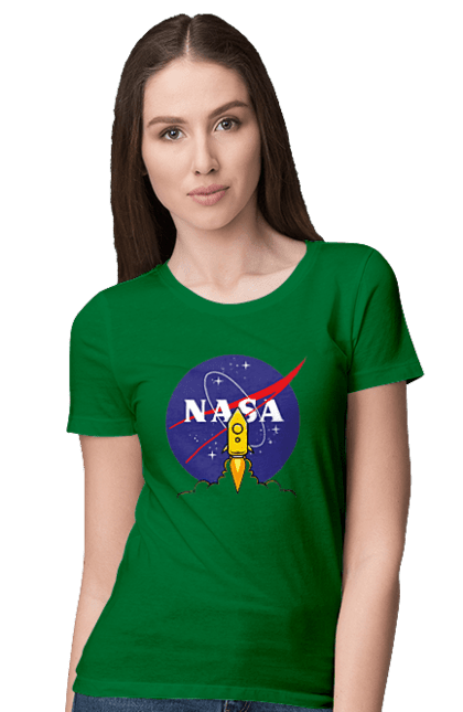 Women's t-shirt with prints NASA. Aeronautics, astronautics, aviation, nasa, research, rocket, science, space, technologies, usa. 2070702