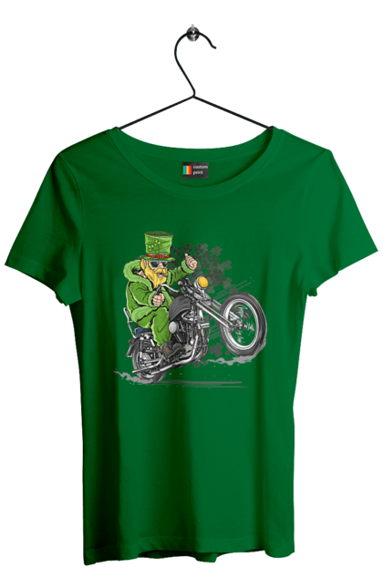 Women`s t-shirt with prints Patrick On A Motorcycle. Holiday, motorcycle, patrick. 2070702