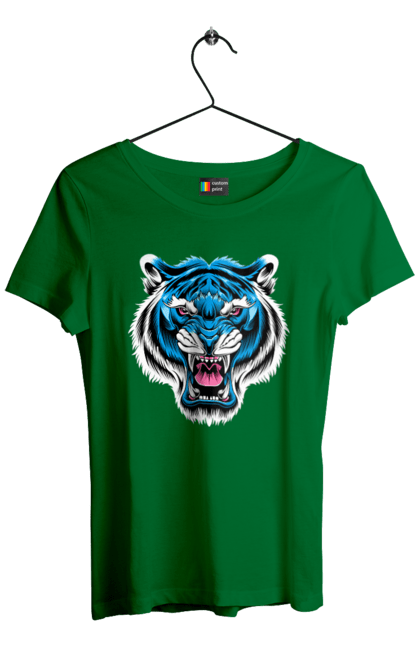 Футболка жіноча з принтом "Блакитний тигр". Блакитний тигр, голова тигра, тварини, тигр. futbolka.stylus.ua
